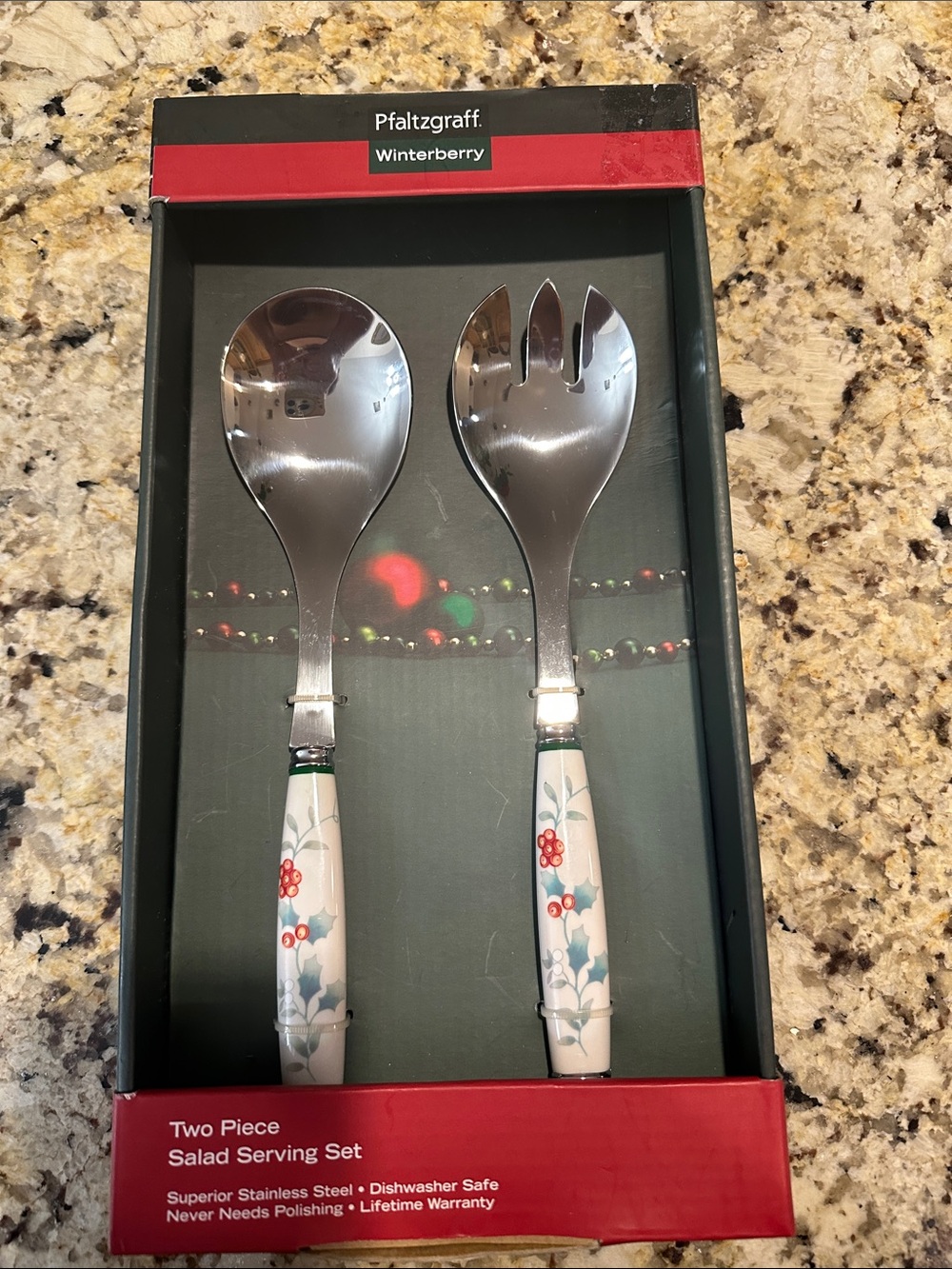 Pfaltzgraff Winterberry White and Red Holiday Salad Serving Set